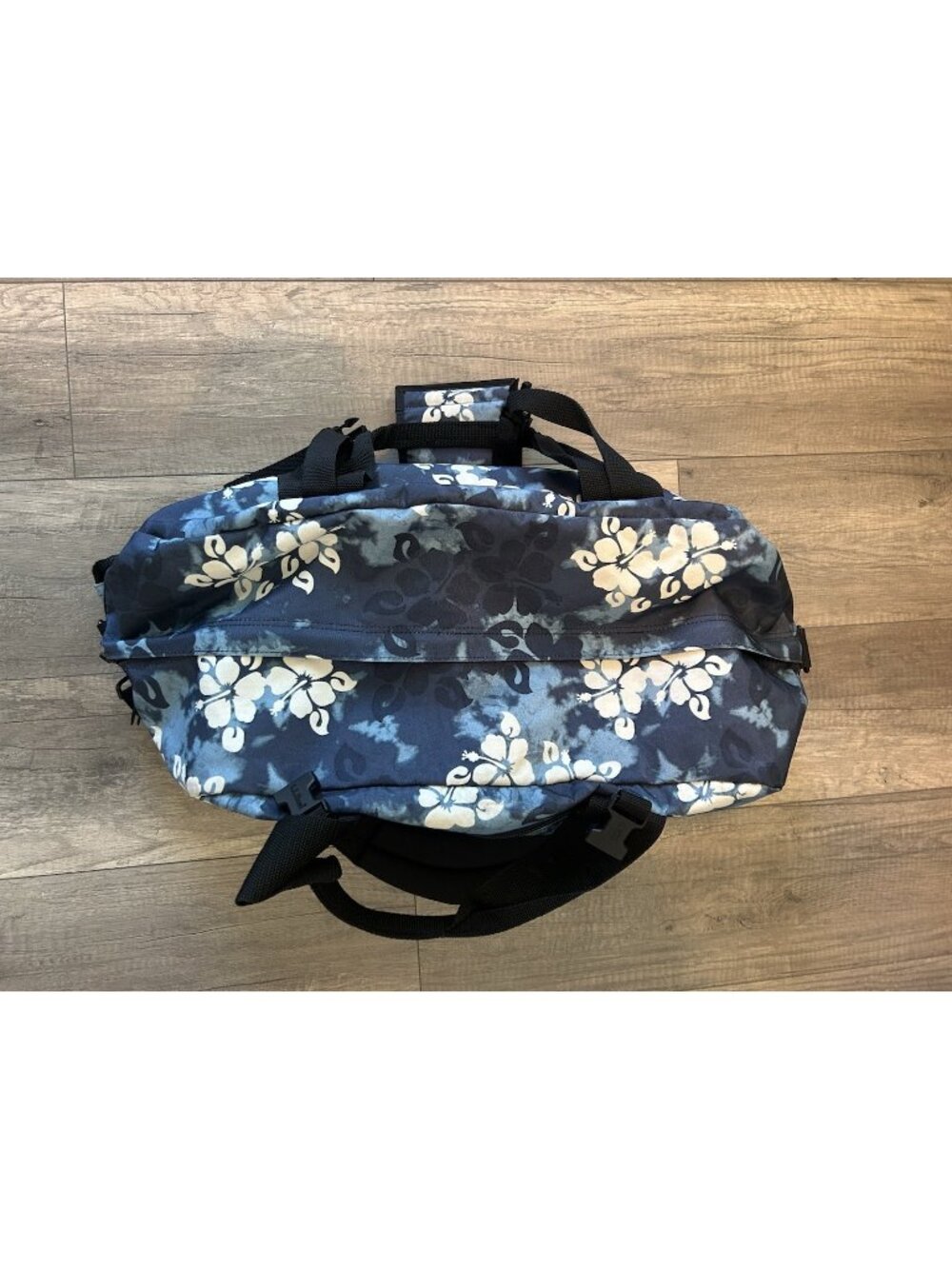 L.L. Bean Hibiscus Small Duffle Bag Hawaiian Blue Gym Travel Heavy Duty Vintage